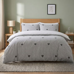 Gaveno Cavailia Hearts White Double Duvet Cover Set - Charcoal