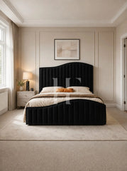 Luxurious Royal Velvet Asymmetric Wave Channel Upholstered Bed Frame