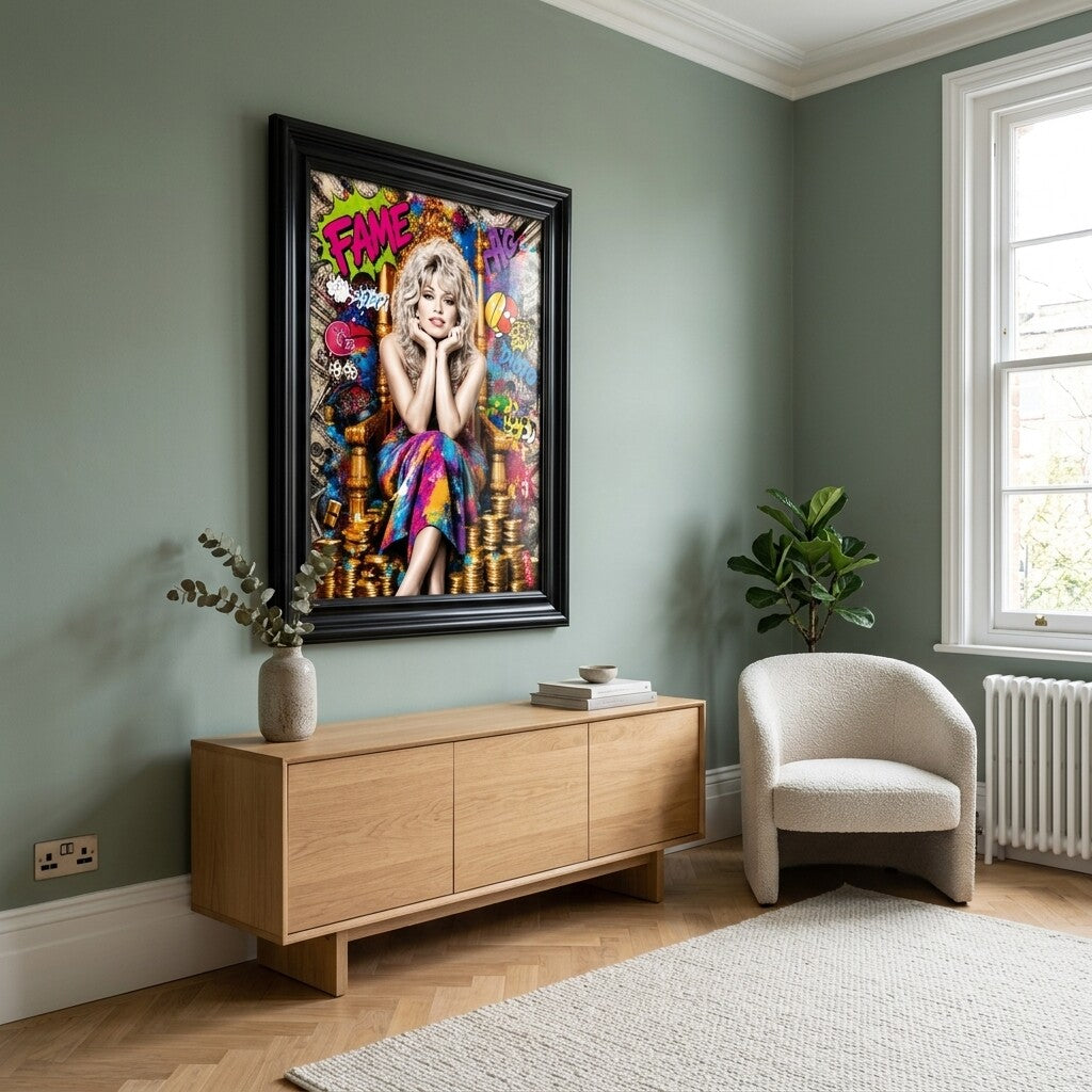 Dolly Parton Fame Pop Art Black Frame Canvas Print Decor - 60 x 80cm