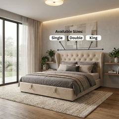 Marlow Cream Velvet Storage Ottoman Bed - Single, Double, King Sizes