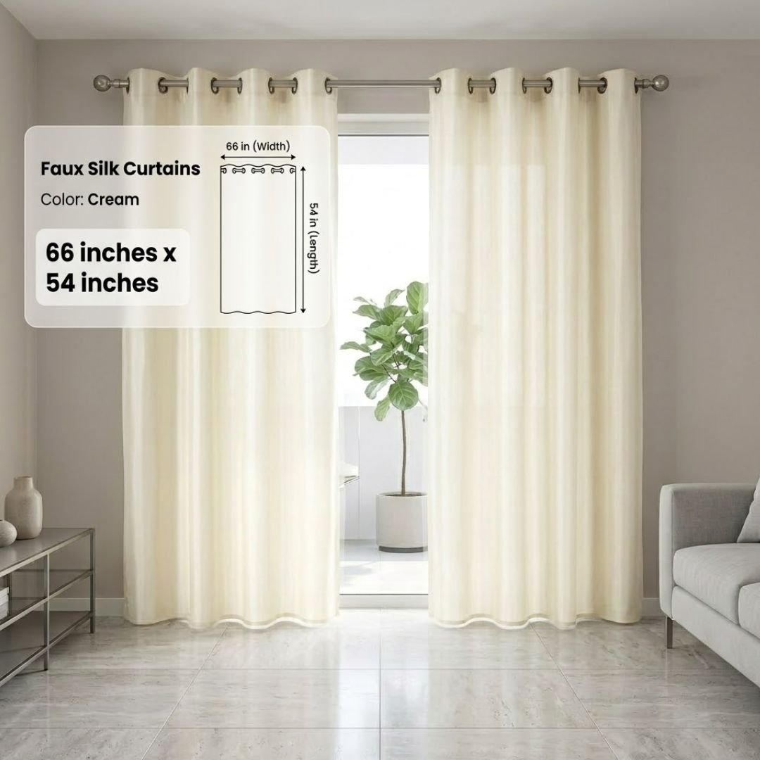 Cream Faux Silk Fully Lined Eyelet Curtains - 1 Pair