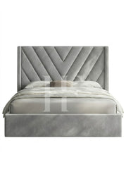 Modern  Velvet Chevron V-Pattern Upholstered Bed Frame
