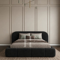 Modern Curved Extended Headboard Block Base Upholstered Bed Frame