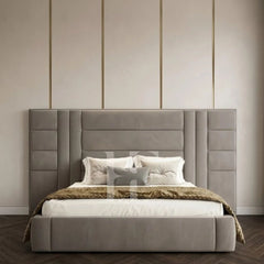 Modern Geometric Block & Panel Extended Upholstered Bed Frame