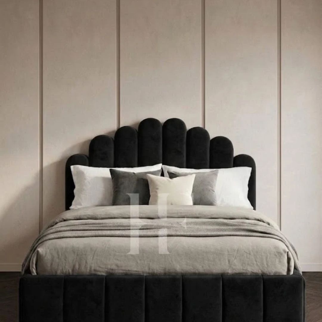 Luxury Arched Scalloped Crown Vertical Panel Upholstered Bed Frame