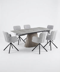 Monaco Grey Stone Extending Dining Set 6 Tuscany Swivel Chairs