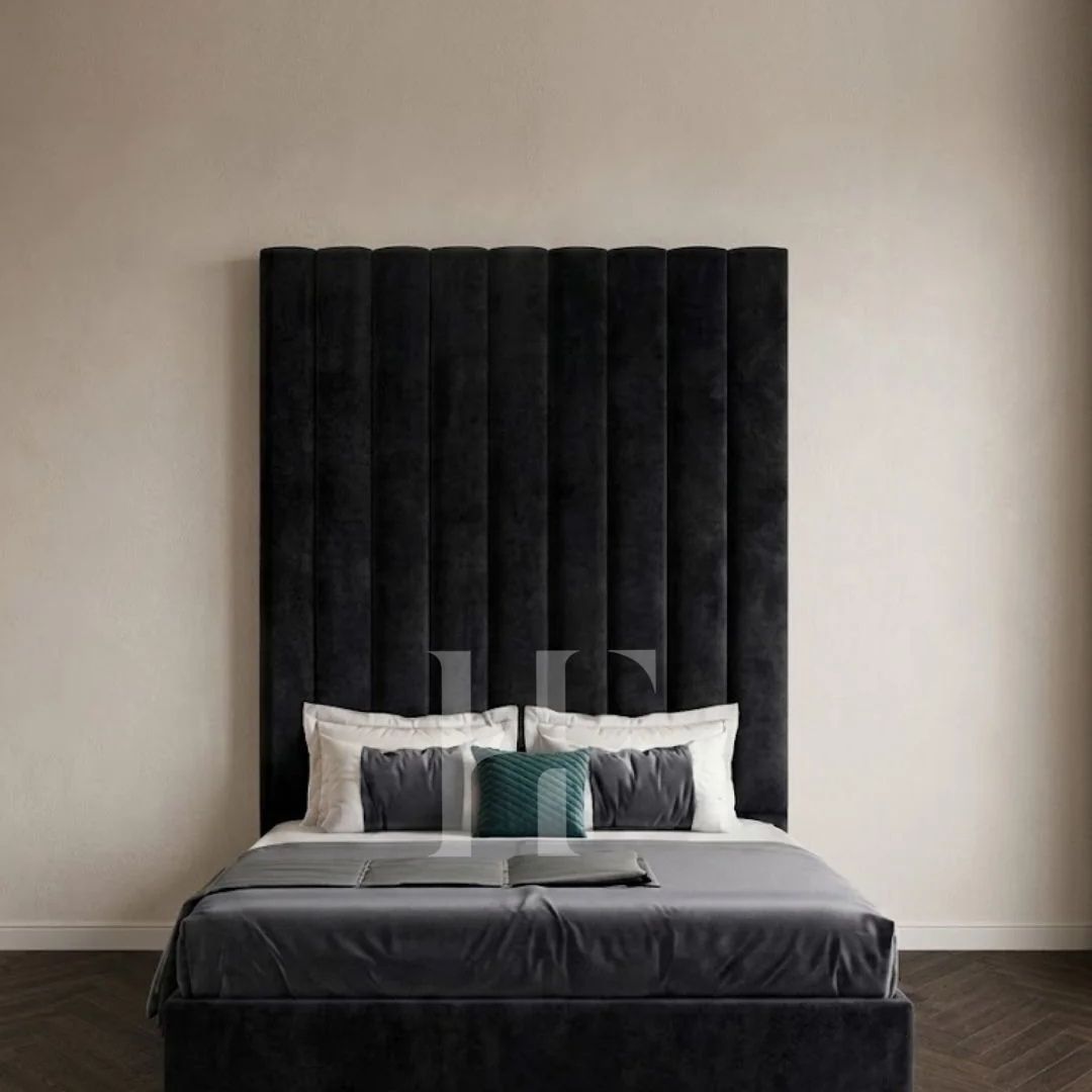 Luxury High Tall Vertical Panel Upholstered Velvet Bed Frame