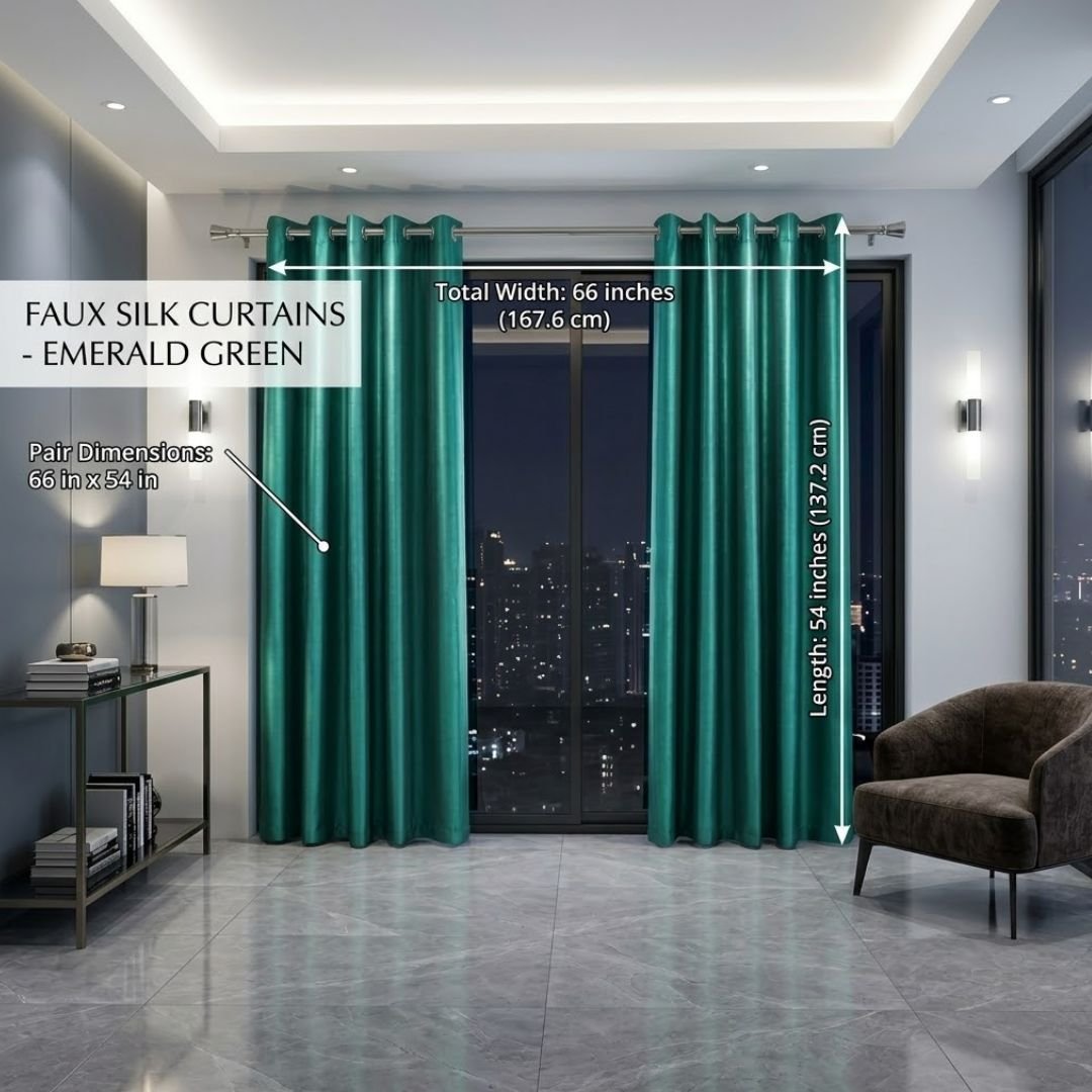 Emerald Green Faux Silk Fully Lined Eyelet Curtains - 1 Pair