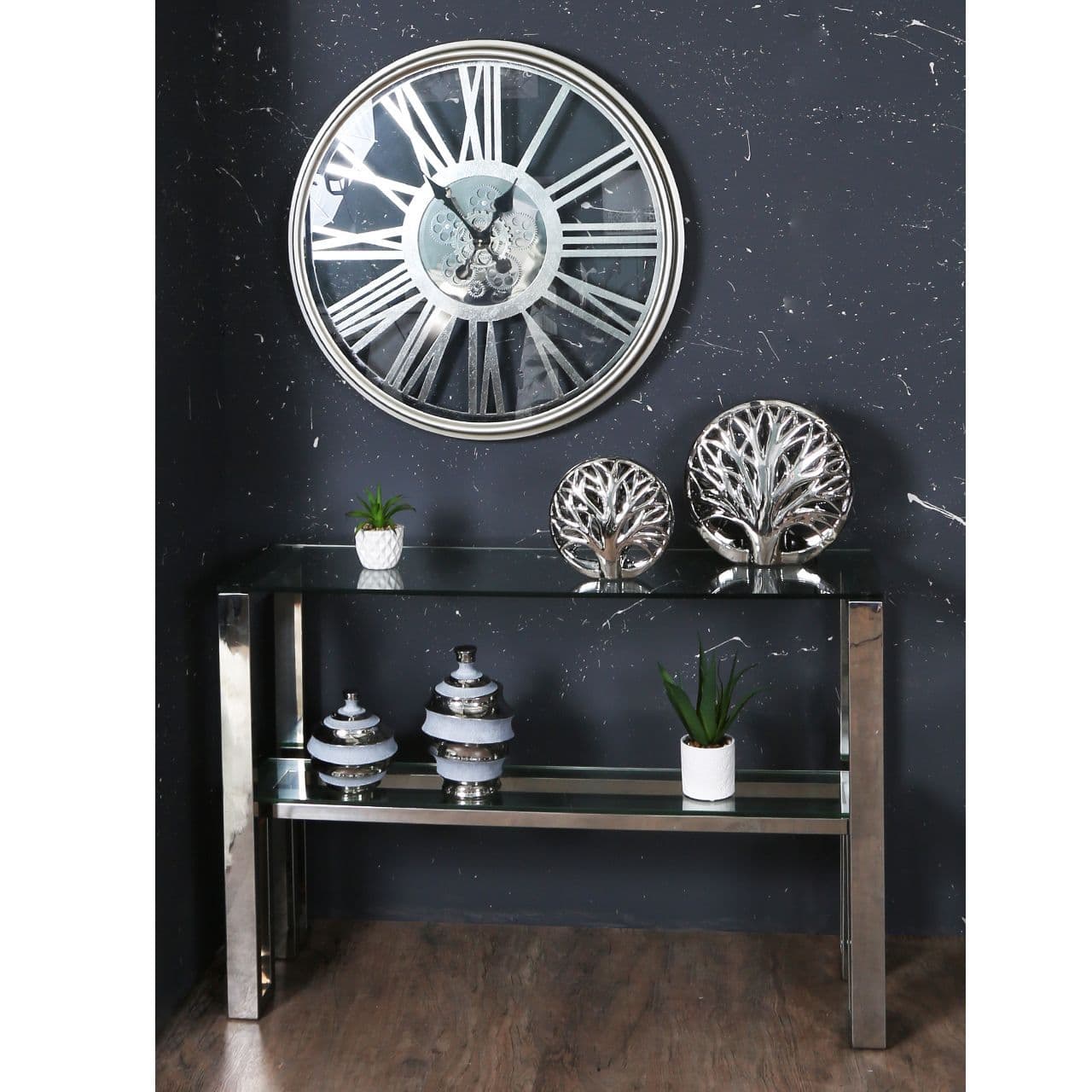 80cm Gears Wall Clock Silver