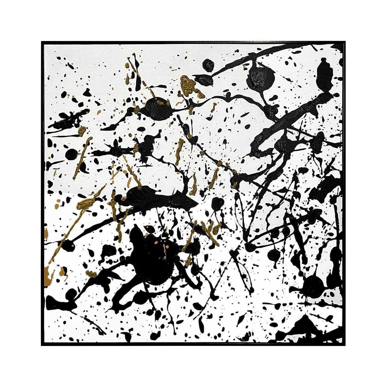 [EKM-AUTOGENERATED]80cm x 80cm Framed Black White and Yellow Splash