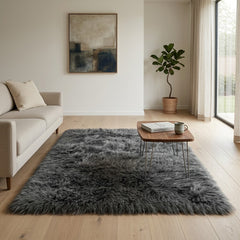 Bubble Mink Charcoal Faux Fur Rug Soft Deep Pile Area Carpet 160x230cm