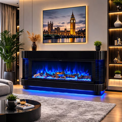 LED Color Changing Fireplace Heater with Bluetooth Entertainment and USB - Black