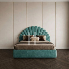 Luxury Seashell Scalloped Upholstered Velvet Bed Frame