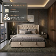 Marlow Cream Velvet Storage Ottoman Bed - Single, Double, King Sizes