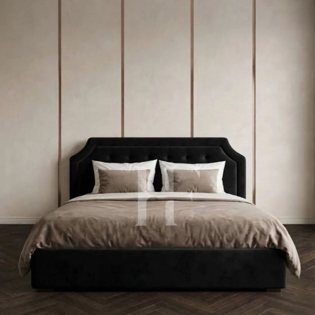 Modern Curved Profile Border Upholstered Bed Frame