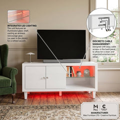 Aura High Gloss White TV Unit with LED Light, USB & Bluetooth | 120cm