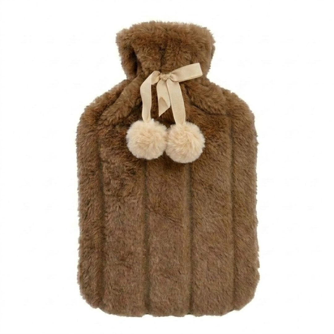 Luxury Brown Faux Fur 2L Hot Water Bottle - Soft Plush Winter Warmer