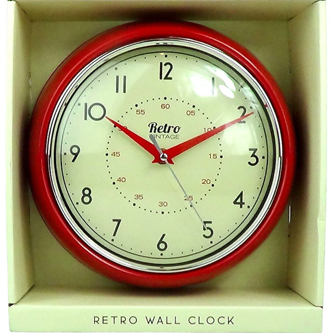 9.5" Retro Red Diner Wall Clock - Vintage Quartz Analog