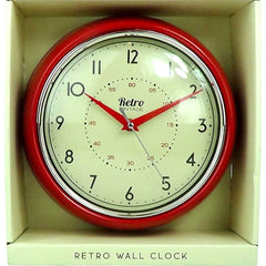9.5" Retro Red Diner Wall Clock - Vintage Quartz Analog
