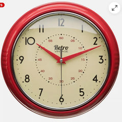 9.5" Retro Red Diner Wall Clock - Vintage Quartz Analog