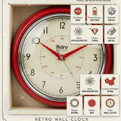 9.5" Retro Red Diner Wall Clock - Vintage Quartz Analog