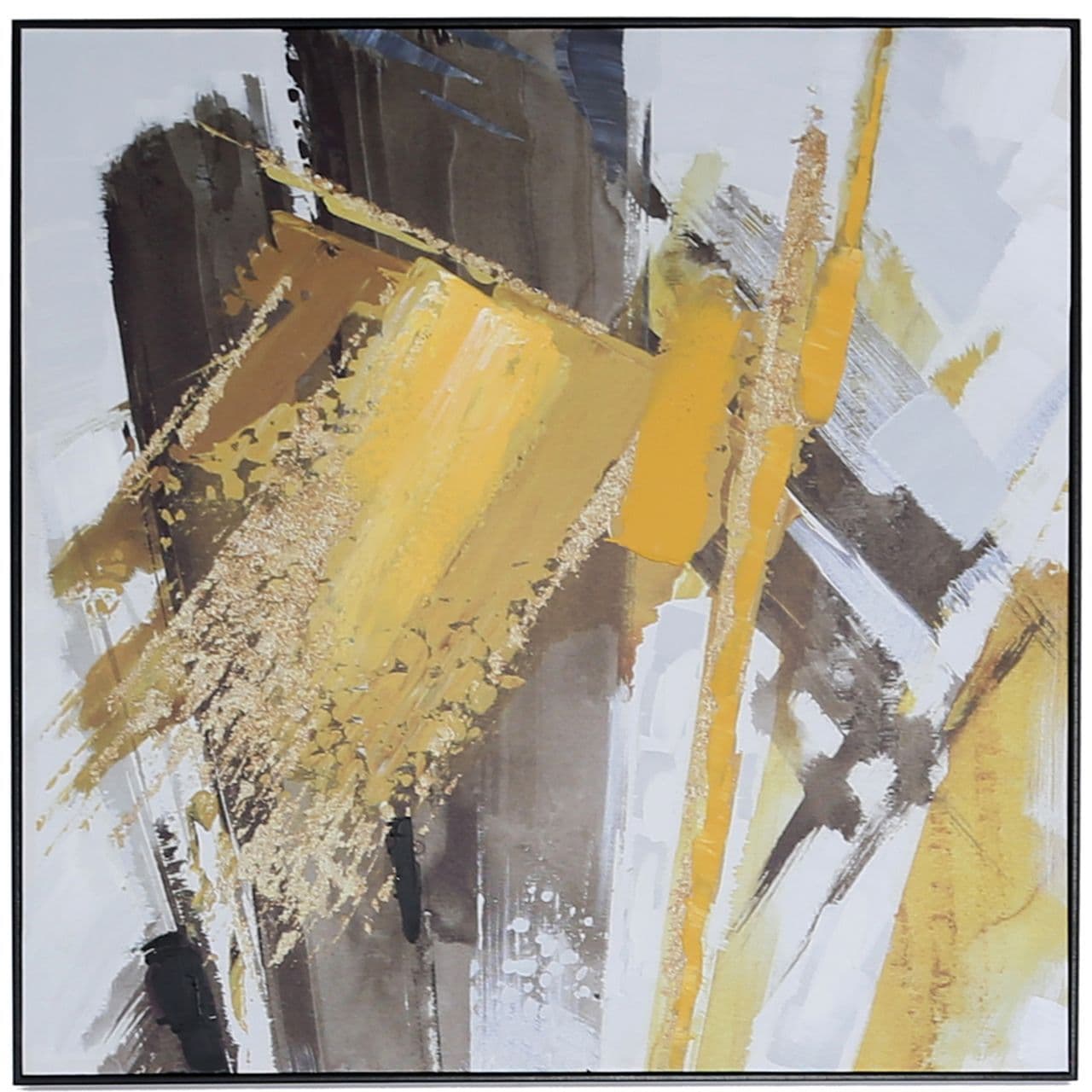 [EKM-AUTOGENERATED]915cm Square Mustard & Black Framed Abstract Canvas Wall Art