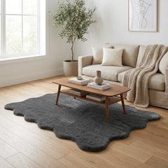 Charcoal Scallop Border Soft Area Rug Living Room Carpet - 160 x 230cm