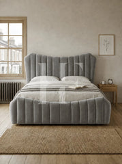 Luxurious Cream Velvet Channel Tufted Upholstered Bed Frame