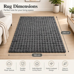 Home Luxe Charcoal Bubble Faux Fur Rug Warm Fluffy Area Mat 160x230cm