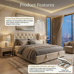 Marlow Cream Velvet Storage Ottoman Bed - Single, Double, King Sizes
