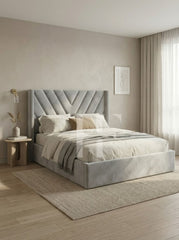 Modern  Velvet Chevron V-Pattern Upholstered Bed Frame