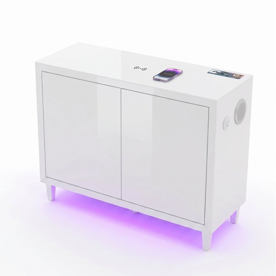 Aura White Gloss 2 Door Sideboard with LED & Bluetooth Speakers 110cm