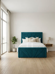 Modern Sunburst Geometric Framed Upholstered Bed Frame