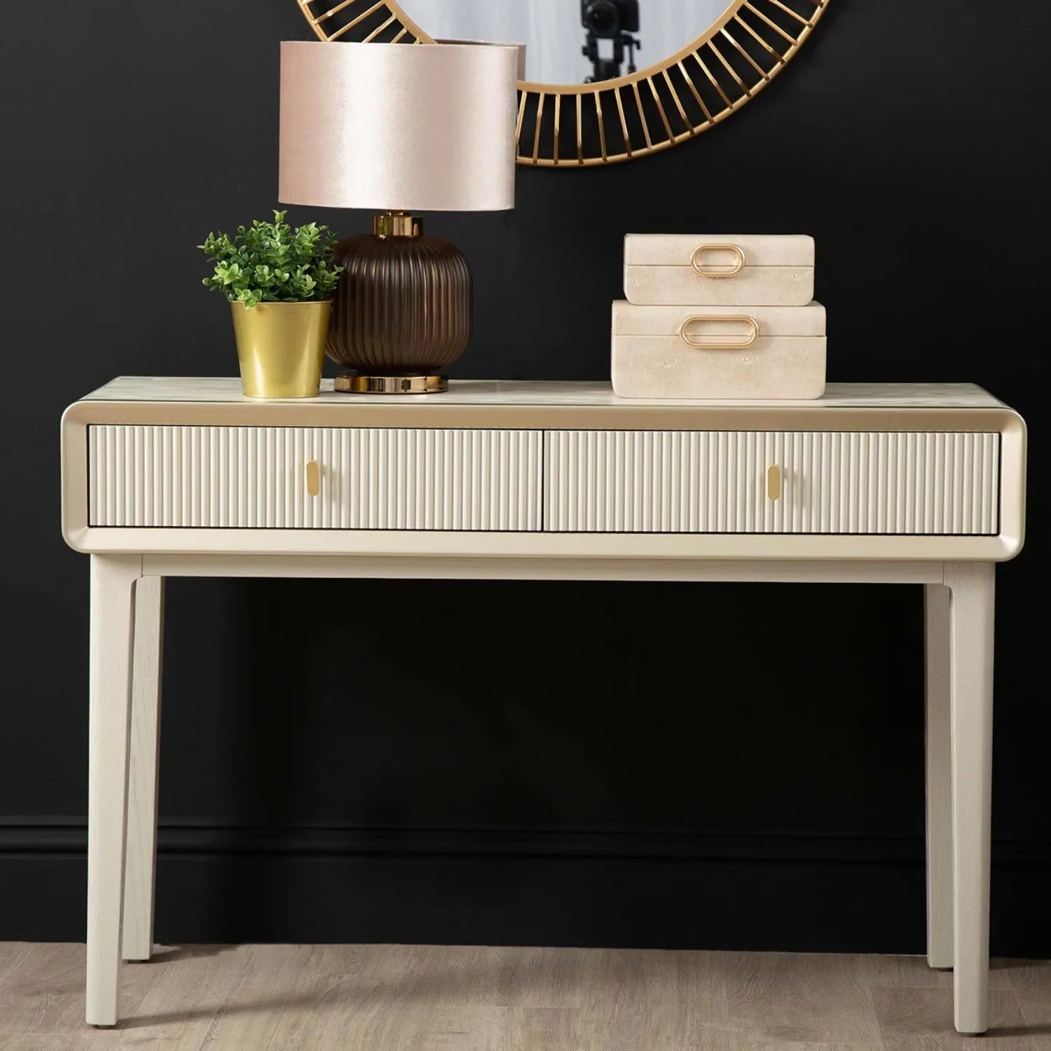 Amelie Cream Elm 2 Drawer Table | Home Luxe Interior