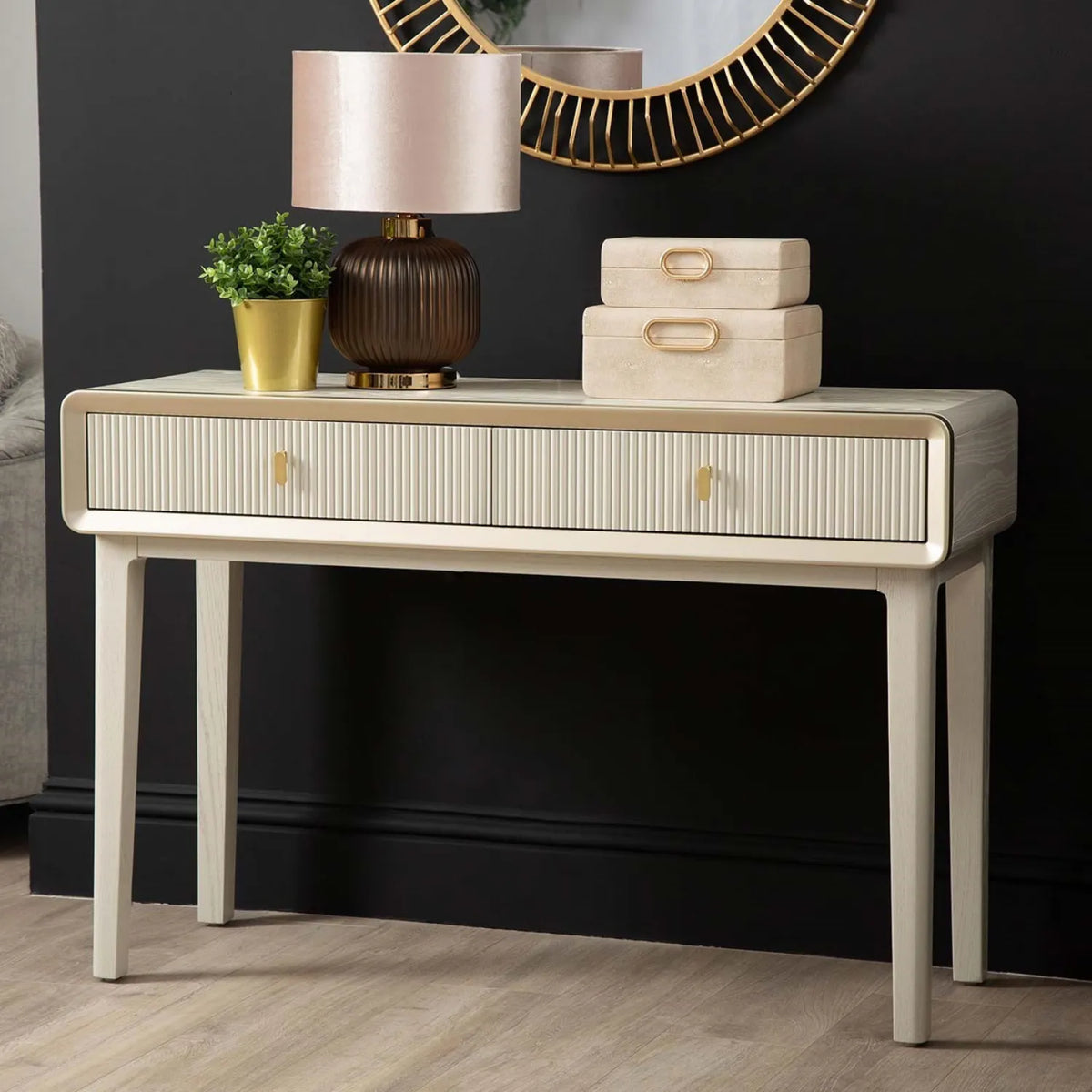 Amelie Cream Elm 2 Drawer Table | Home Luxe Interior