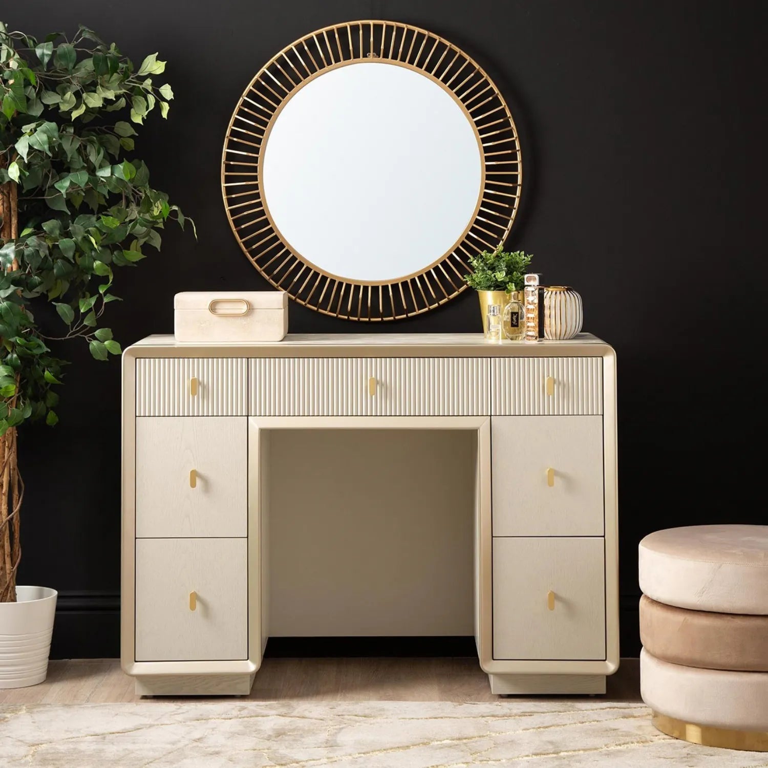 Amelie Cream Elm 7 Drawer Dressing Table | Home Luxe Interior