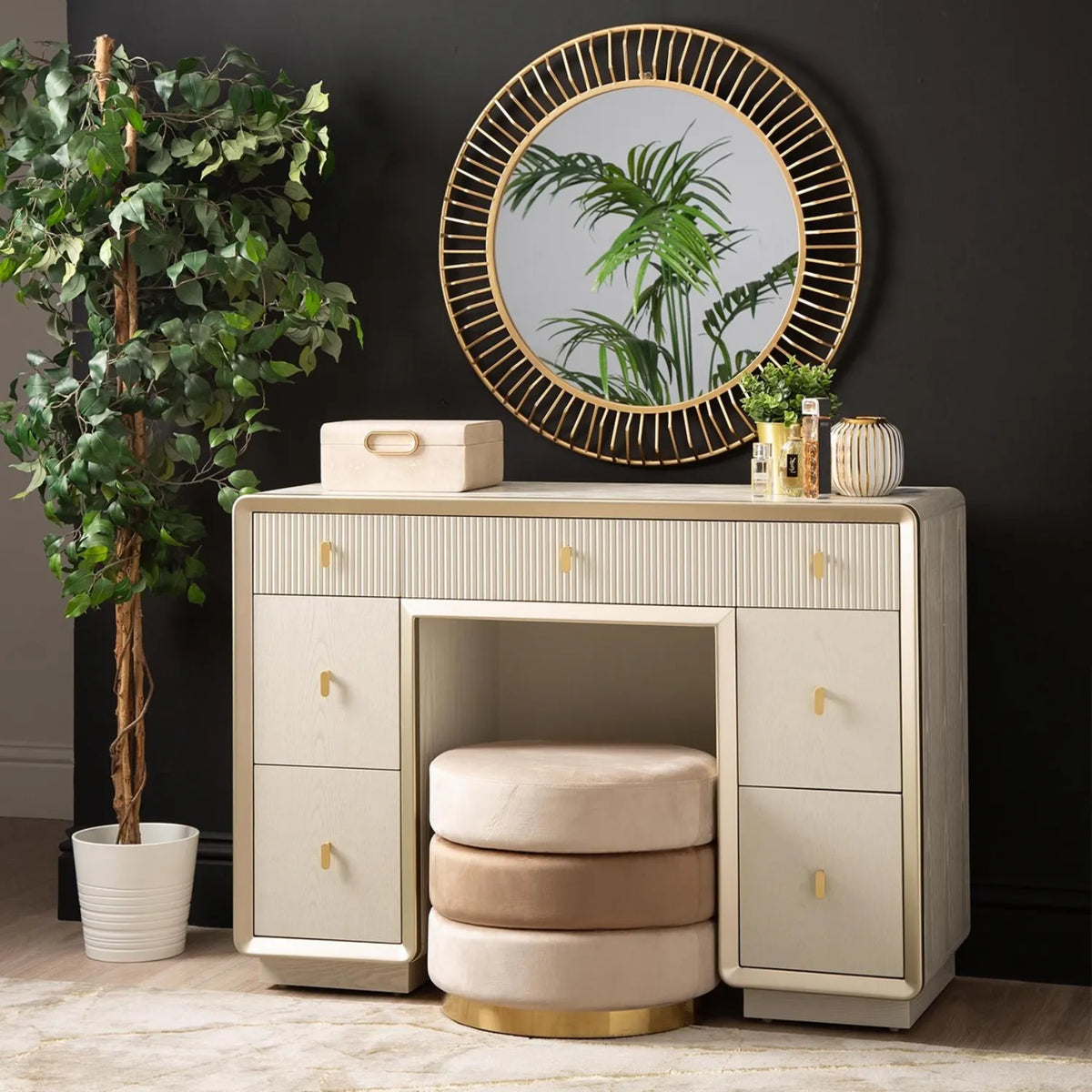 Amelie Cream Elm 7 Drawer Dressing Table | Home Luxe Interior