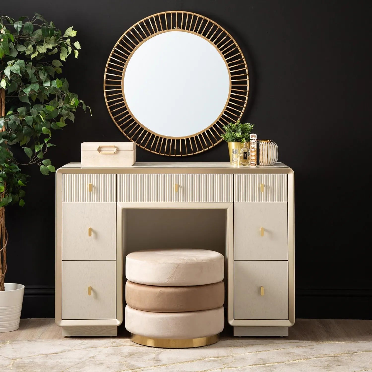 Amelie Cream Elm 7 Drawer Dressing Table | Home Luxe Interior