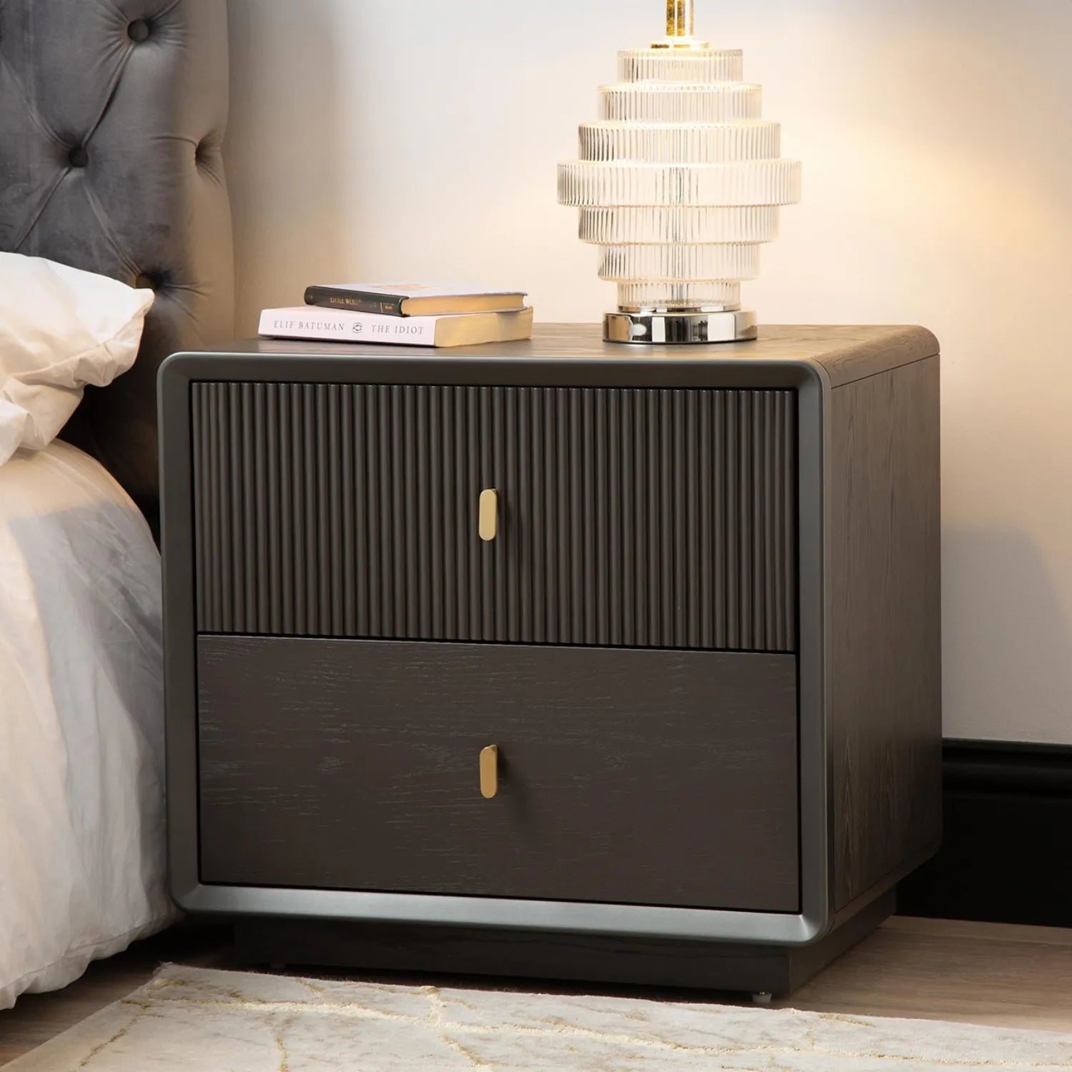 Amelie Smoke Grey Elm 2 Drawer Cabinet | Home Luxe Interior