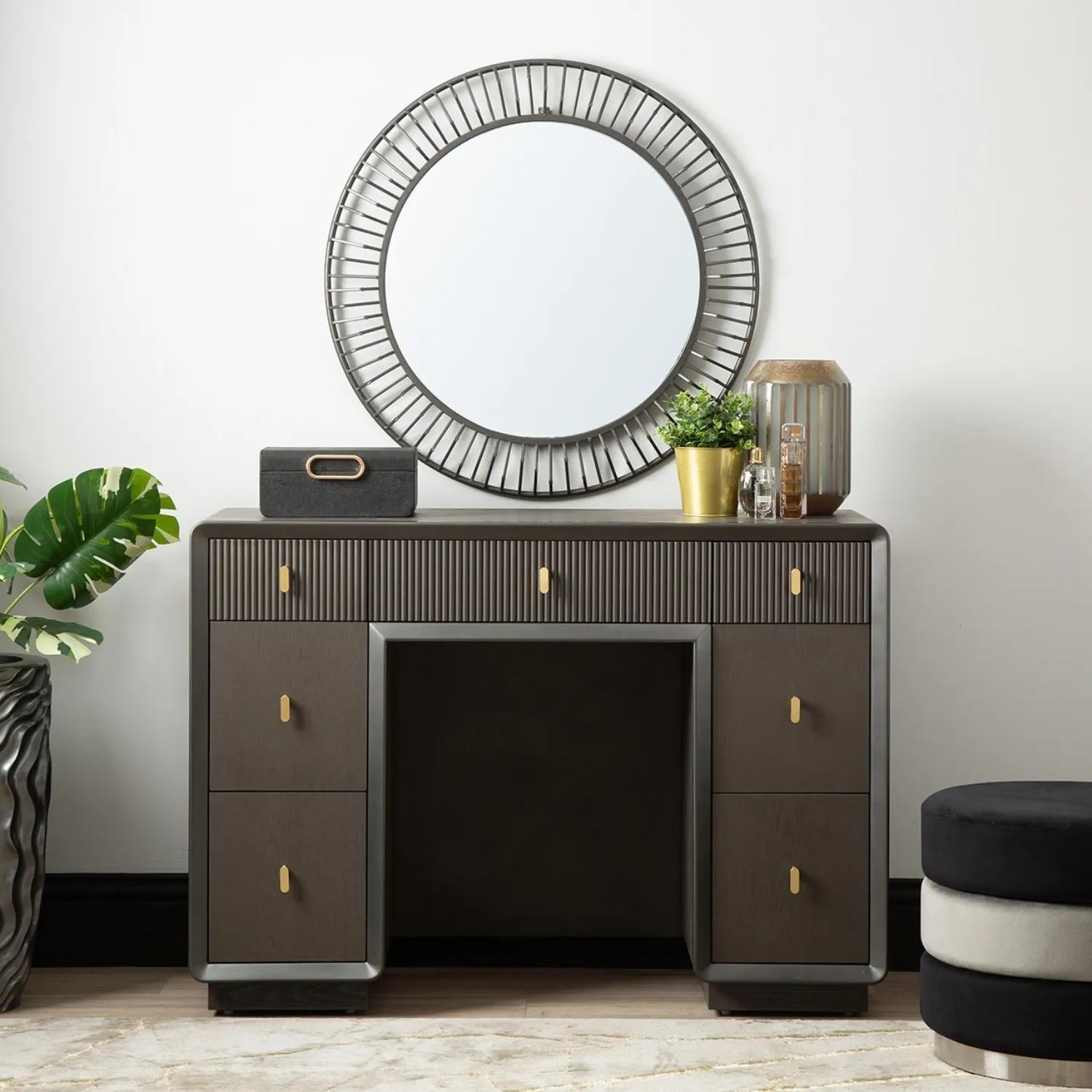 Amelie Smoke Grey Elm 7 Drawer Dressing Table | Home Luxe Interior