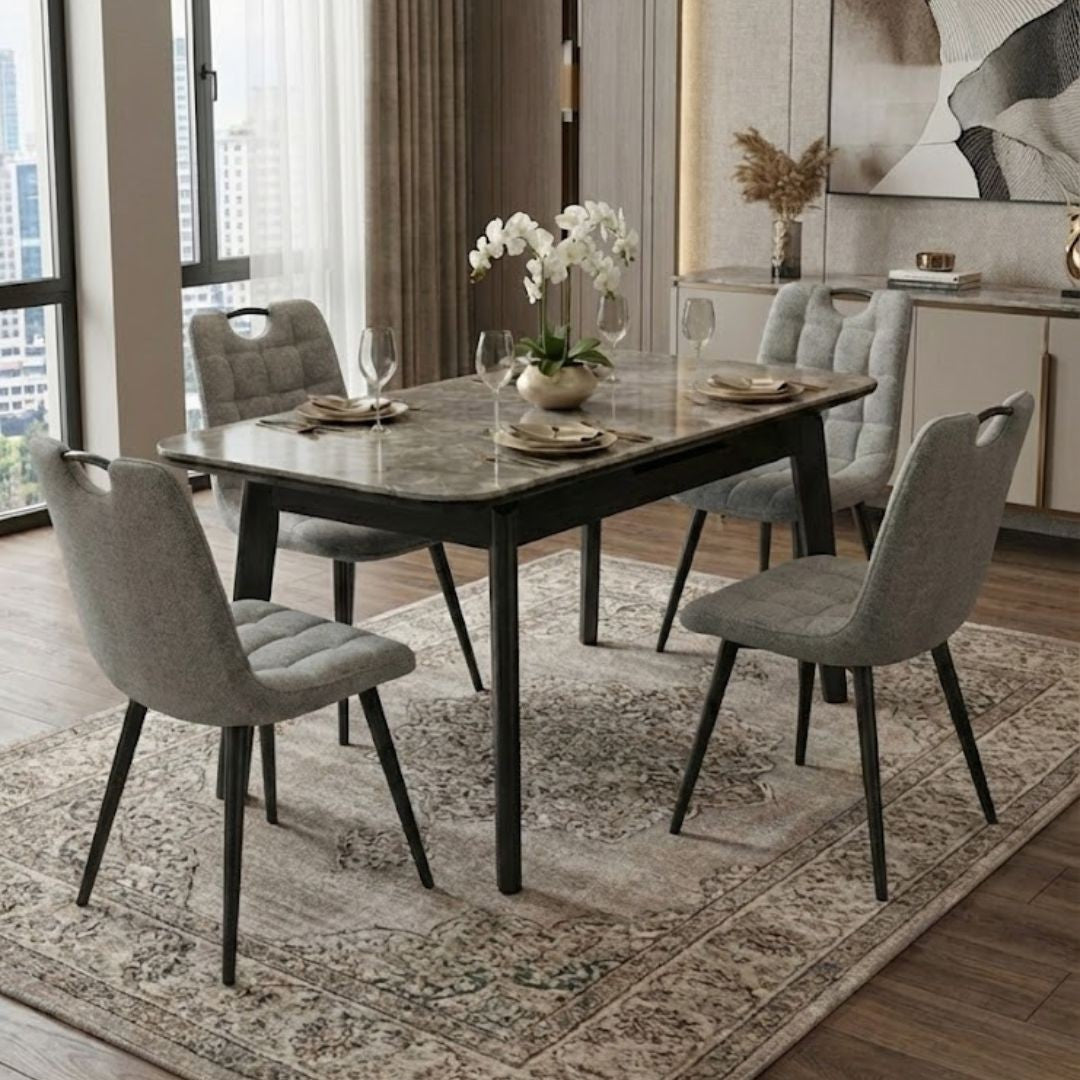 Arizona Grey Ceramic Extending Dining Set 4 Monza Chairs 130-160cm