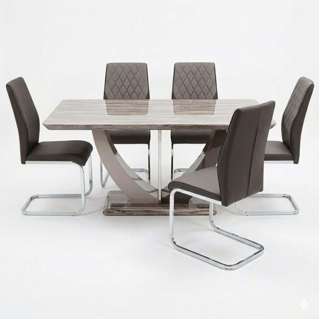 Atlantis Brown Dining Table 1.6m & 6 Chairs Set - Modern MDF Wood