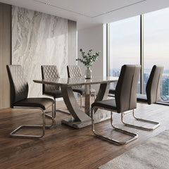 Atlantis Brown Dining Table 1.6m & 6 Chairs Set - Modern MDF Wood