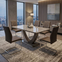 Atlantis Brown Dining Table 1.6m & 6 Chairs Set - Modern MDF Wood