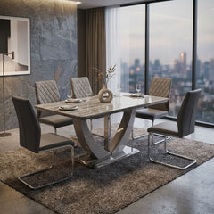 Atlantis Brown Dining Table 1.6m & 6 Chairs Set - Modern MDF Wood