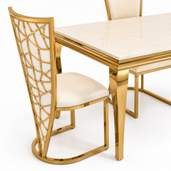 1.2m Marble Dining Table & 4 Vienna Cream Gold Velvet Chairs Set UK