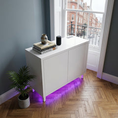 Aura White Gloss 2 Door Sideboard with LED & Bluetooth Speakers 110cm