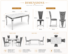 1.2m Marble Dining Table & 4 Vienna Grey Silver Velvet Chairs Set