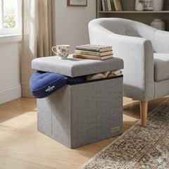 Home Luxe Grey Brushed Velvet Folding Storage Box Ottoman - 38cm