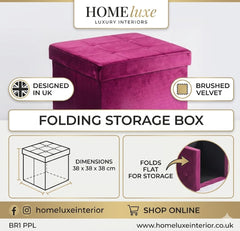 Home Luxe Purple Brushed Velvet Folding Storage Box Ottoman - 38cm